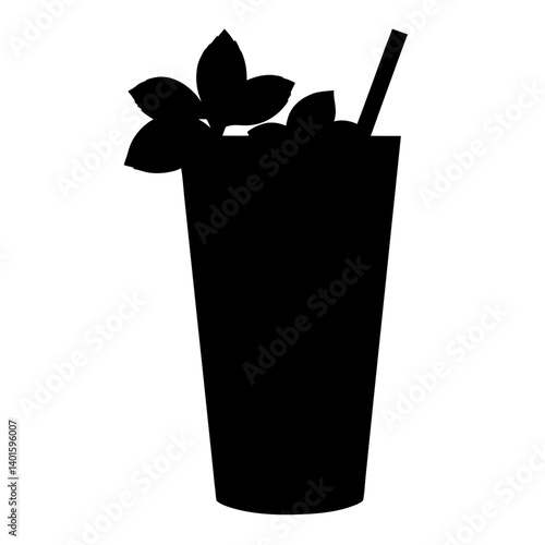 mojito with mint black silhouette icon - of a soft drinks mojito with mint simple vector art