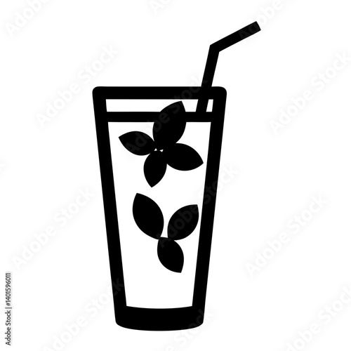 mojito with mint black silhouette icon - of a soft drinks mojito with mint simple vector art