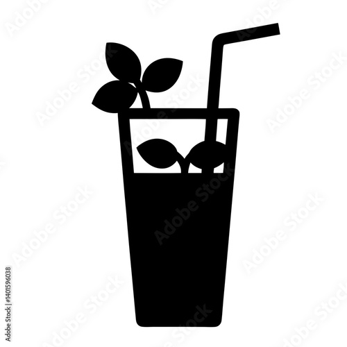 mojito with mint black silhouette icon - of a soft drinks mojito with mint simple vector art