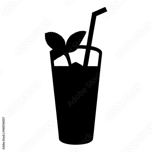 mojito with mint black silhouette icon - of a soft drinks mojito with mint simple vector art
