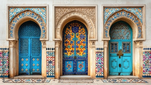 Vibrant Moroccan Architecture: A Trio of Ornate Doors