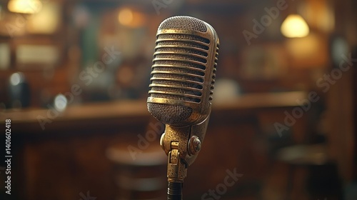 Vintage Microphone in a Retro Bar Setting: A Nostalgic Image