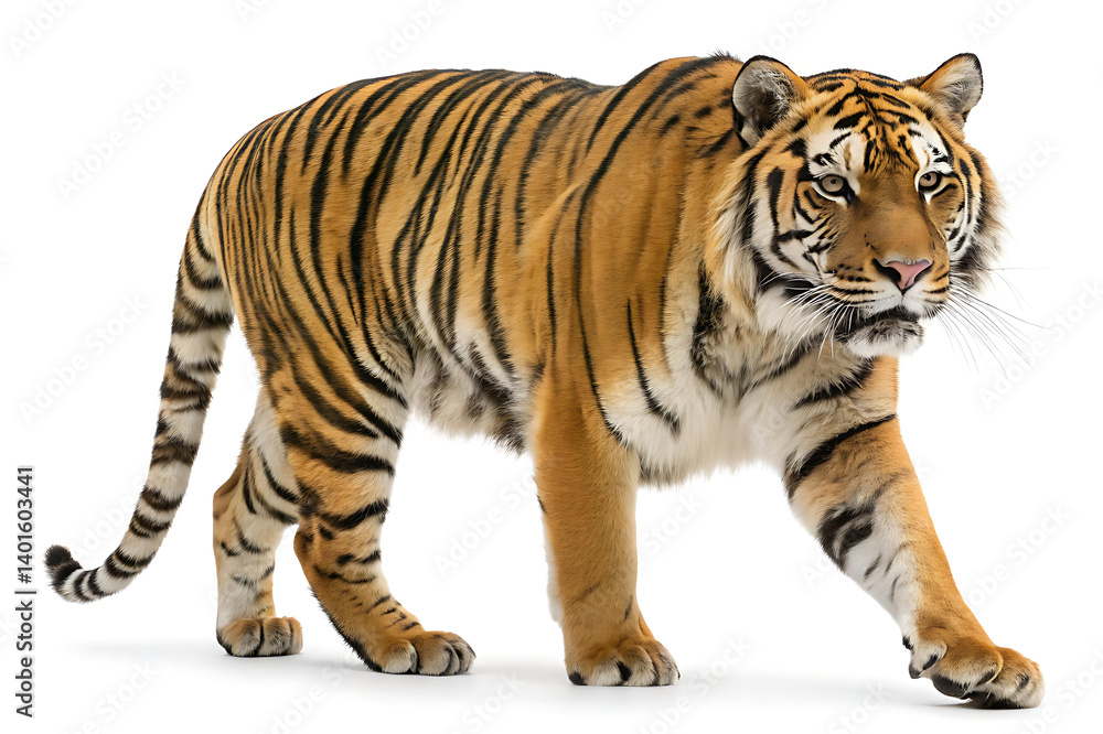 Fototapeta premium Walking Tiger Isolated on White Background