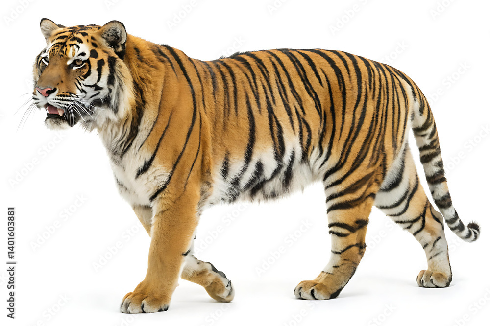 Fototapeta premium Full Body Tiger Walking on White Background