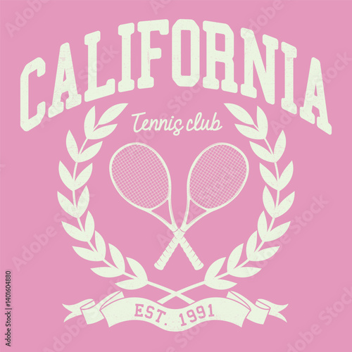 California Beach Tennis club Graphics print design. Racket tournament. Tennis college league. 