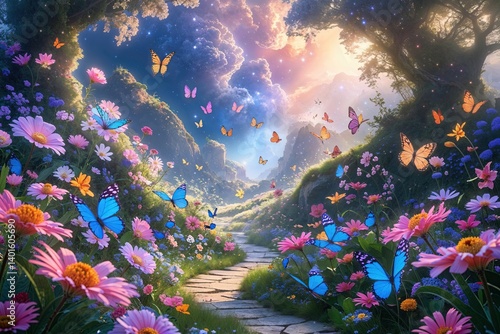 Explore a Magical Universe of Enchanting Flowers and Playful Butterflies on a Whimsical Journey