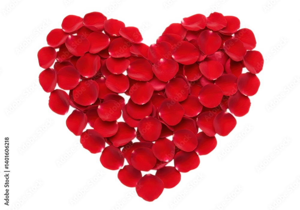 Heart shape made of red petals for valentine's day design isolated on white background Heart shape made of red petals for valentine's day design isolated on white background