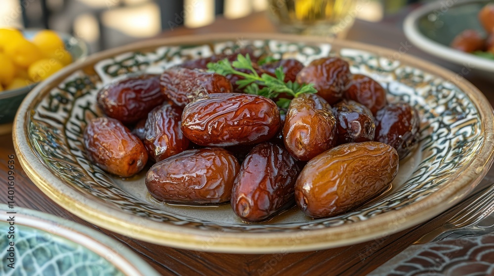Sweet Dates on Ornate Plate: A Delightful Culinary Image Sweet Dates on Ornate Plate: A Delightful Culinary Image