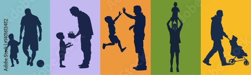 Father's Day Silhouettes: Dads and Children on Varied Color Blocks
