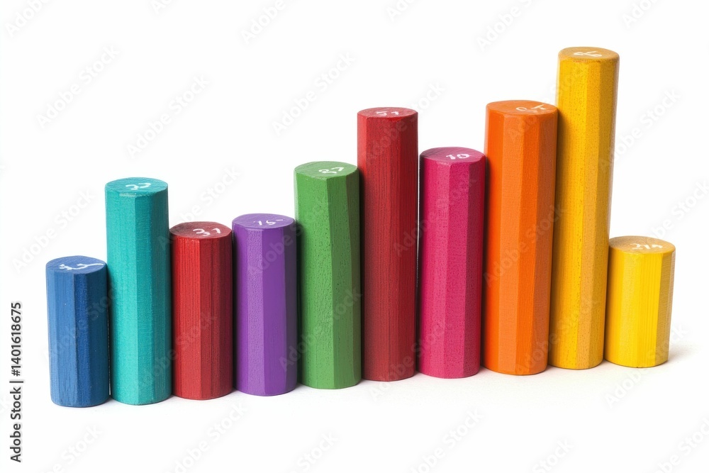 Colorful Wooden Blocks Showing Growth Chart Isolated on White Background Colorful Wooden Blocks Showing Growth Chart Isolated on White Background