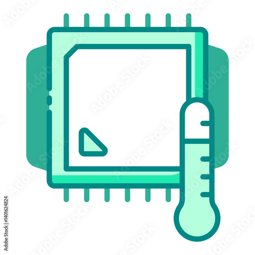 CPU temperature monitoring green filled line icon for personal computer