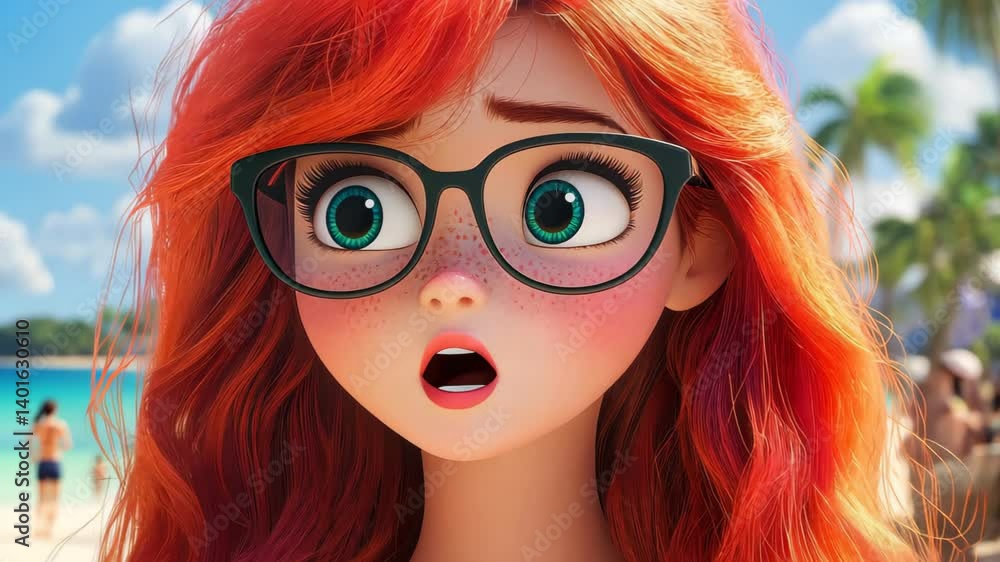 Una chica rubia de aos con lentes disfruta de un da soleado en la playa de Miami Beach con sus amigas.