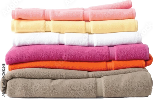 Folded Towels Collection, Colorful Bathroom Linens, Vector Illustration
