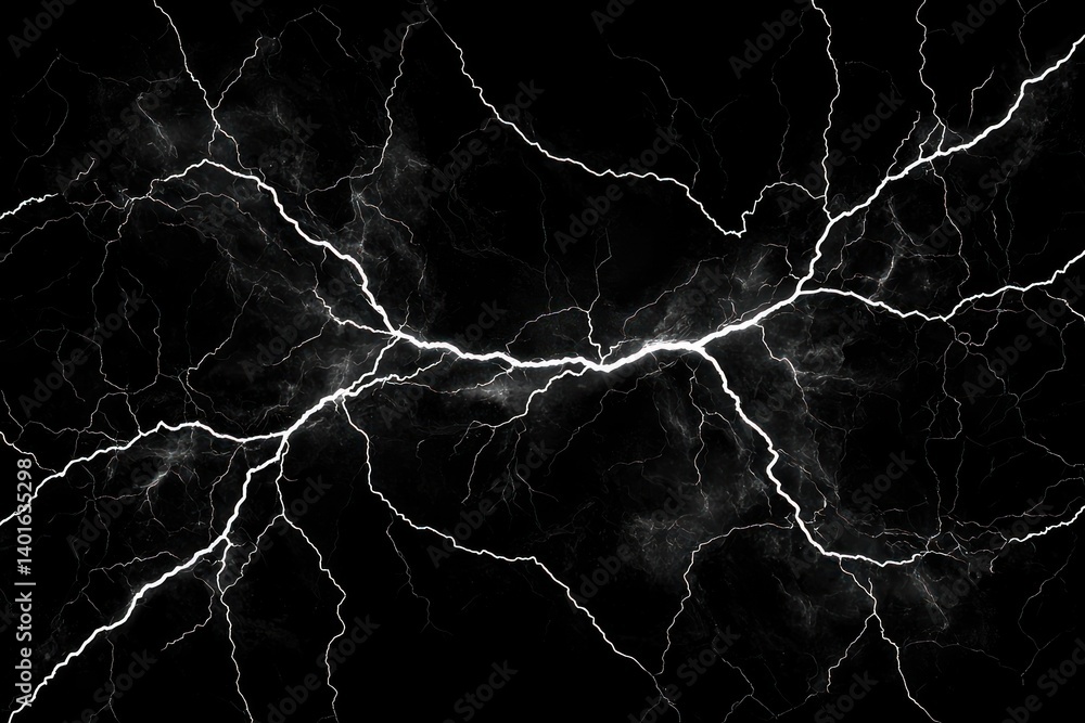 Abstract image of white lightning bolts on a black background.