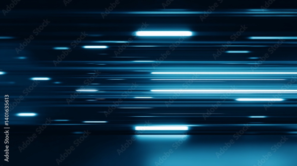 Abstract dark blue background with horizontal glowing lines and light streaks.