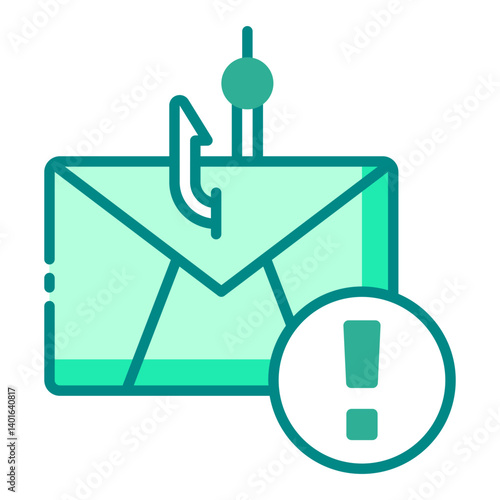 Phishing attack green filled line icon with alert mail