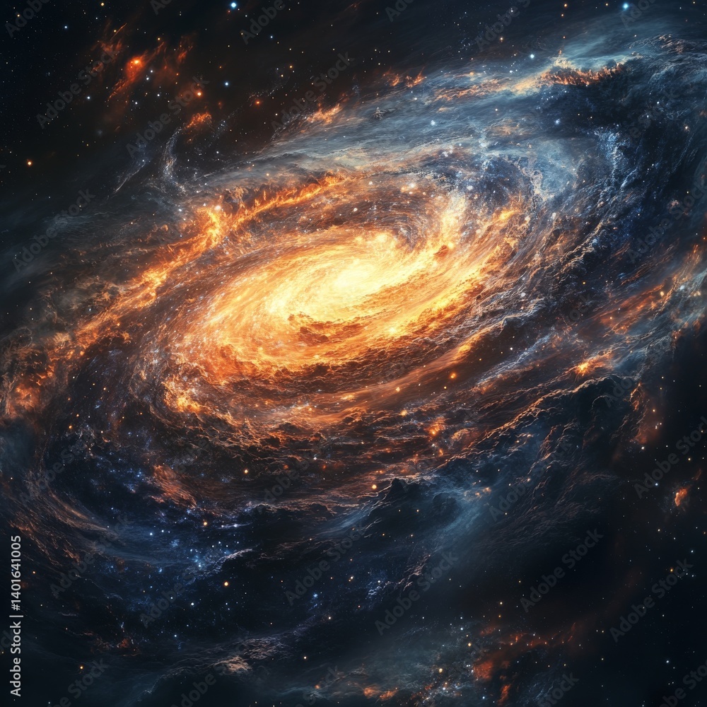 Stunning Ultra-Realistic Image of a Fiery Spiral Galaxy in Space Stunning Ultra-Realistic Image of a Fiery Spiral Galaxy in Space