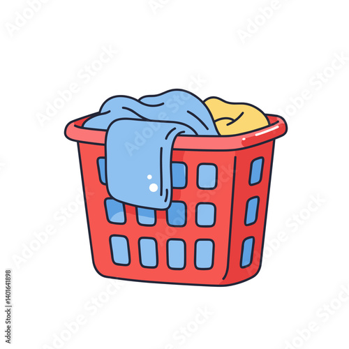 Colorful Laundry Basket with Clothes – Household Illustration for Cleaning Product Packaging, Laundry Service Ads or Home Organization Blogs