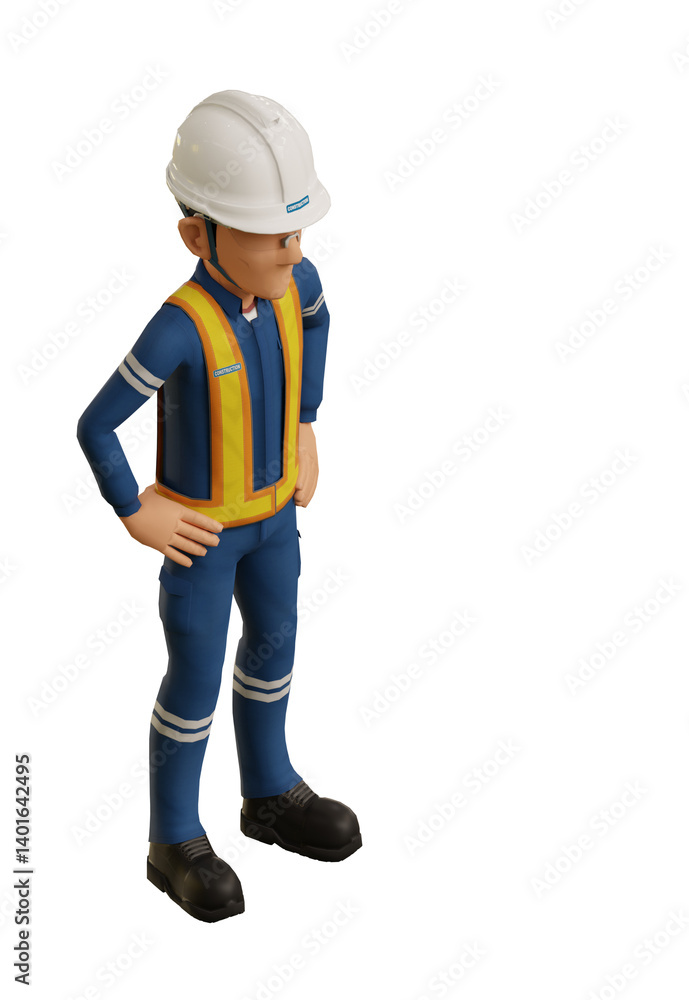 Isolate industrial worker with akimbo pose on transparent background Isolate industrial worker with akimbo pose on transparent background