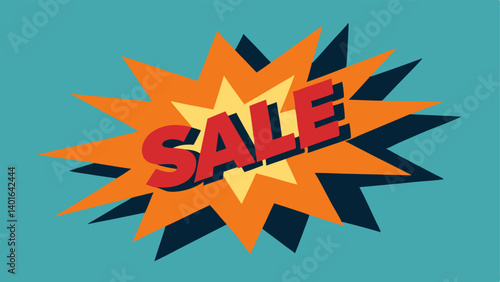 Kapow Style The word SALE featured in a slanted perspective with jagged edges resembling an explosion with comicstyle KAPOW bursts surrounding it.