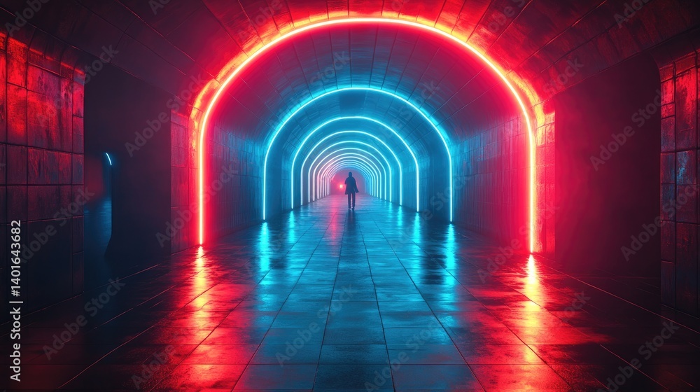 Neon tunnel, futuristic walkway. Neon tunnel, futuristic walkway.