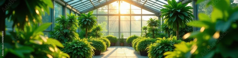 Sunlight streams onto lush greenery in a glasshouse, vibrant, farming, sunlight Sunlight streams onto lush greenery in a glasshouse, vibrant, farming, sunlight