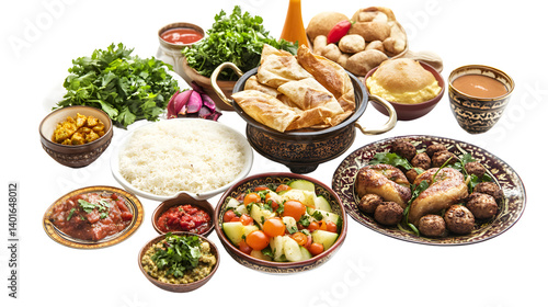 Professional Collection of Arabic and Middle Eastern Food on White Background