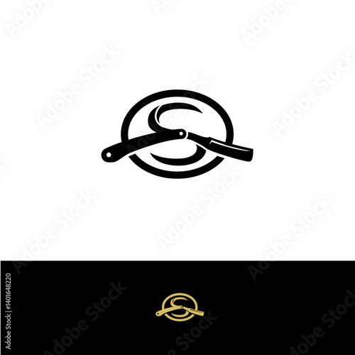 Modern monochrome logo combining a razor and letter S for a clean, professional look.