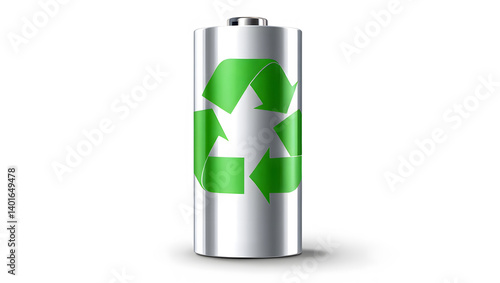 Wallpaper Mural A single battery displays a green recycle symbol, promoting environmental awareness and sustainability. Torontodigital.ca