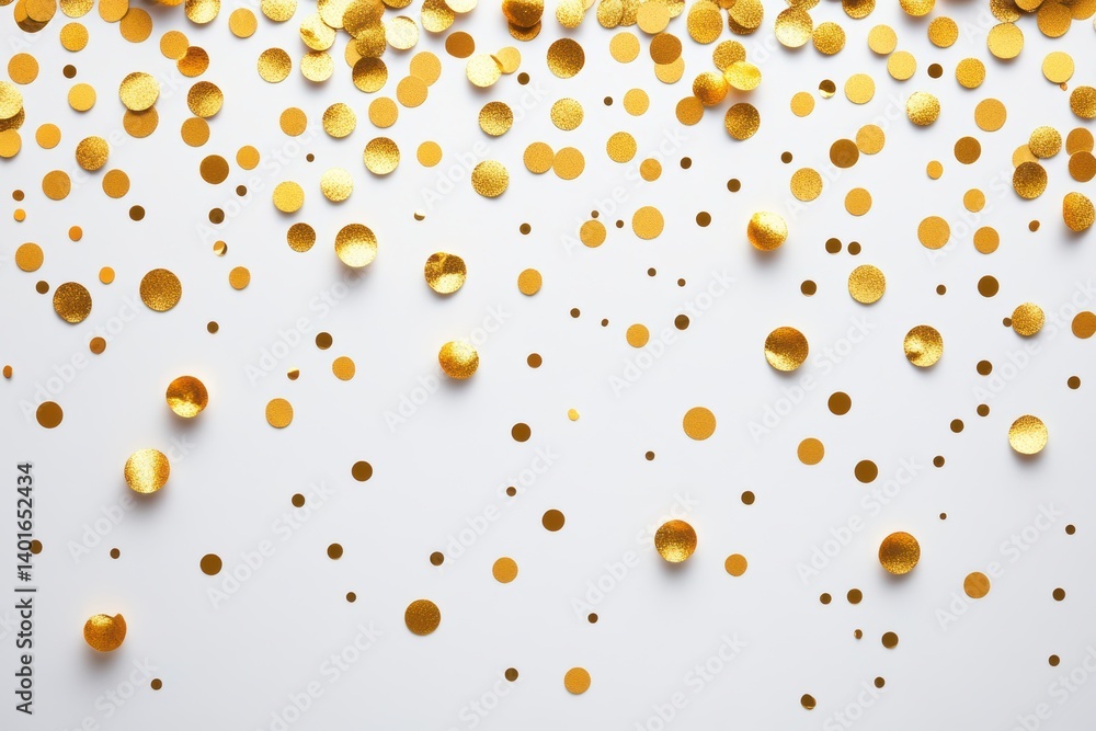 Close-up of a white background adorned with scattered gold confetti.