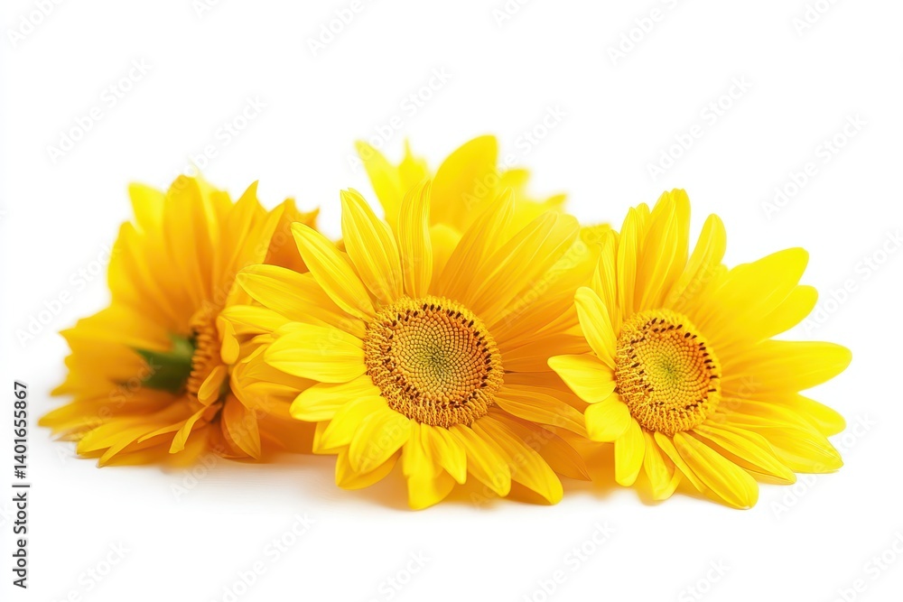 Three yellow flowers on white background Three yellow flowers on white background