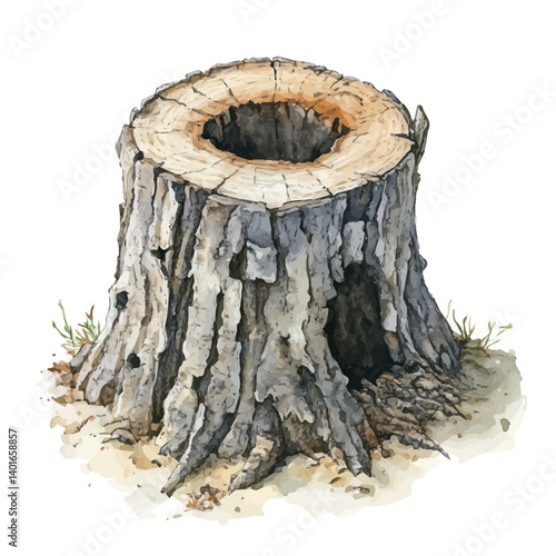 Tree Bark, vector watercolor illustration, isolated on a white background.