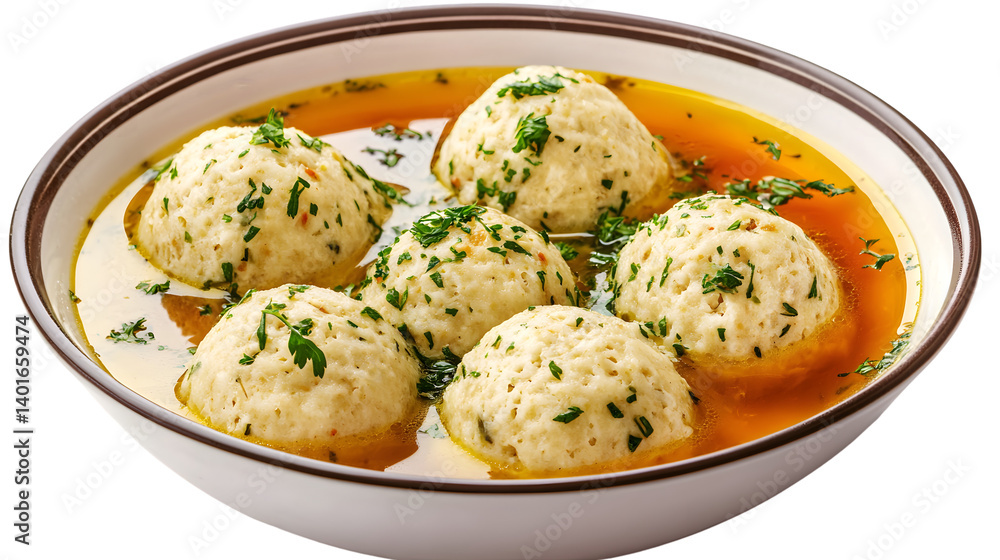 Fototapeta premium Delicious Matzoh Ball Soup on White Background for Professional Culinary Designs