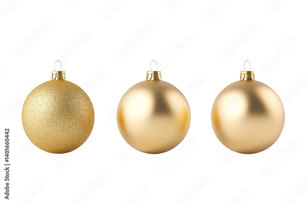 Three gold ornaments are shown in a row, isolated Three gold ornaments are shown in a row, isolated