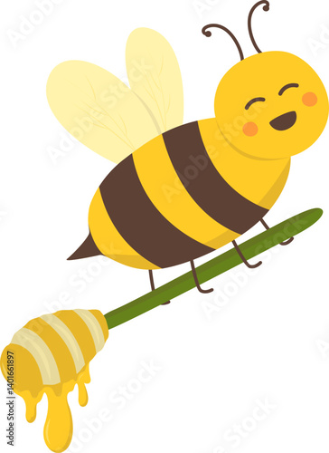 Honey bee illustration for world bee day. Vector isolated.