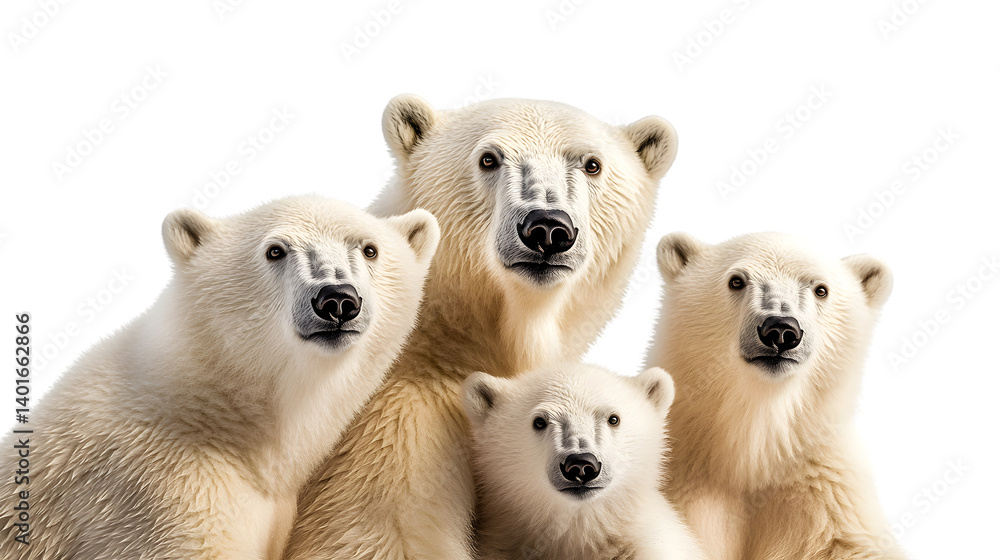 Fototapeta premium Professional Polar Bears Family Isolated on White Background Stock Image