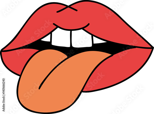 Lips Sticker Retro Groovy Hand Drawn Illustration