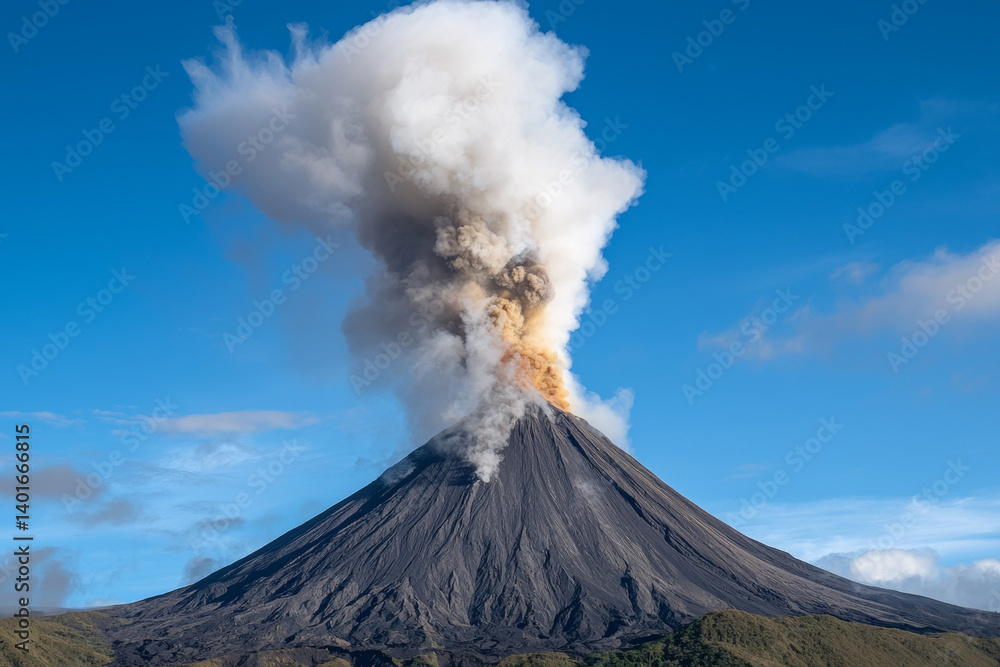 A large volcano with a large cloud of smoke coming out of it A large volcano with a large cloud of smoke coming out of it