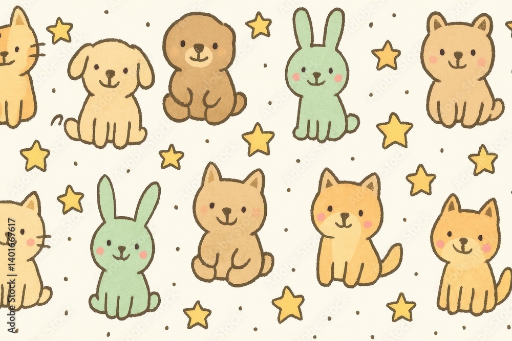 Adorable animal : playful doodles in linear style featuring cute characters Adorable animal : playful doodles in linear style featuring cute characters