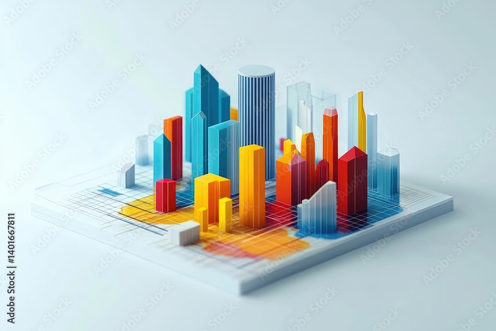 Analyzing Colorful Cityscape Data Visualization Representing Financial Growth and Market Analysis Analyzing Colorful Cityscape Data Visualization Representing Financial Growth and Market Analysis