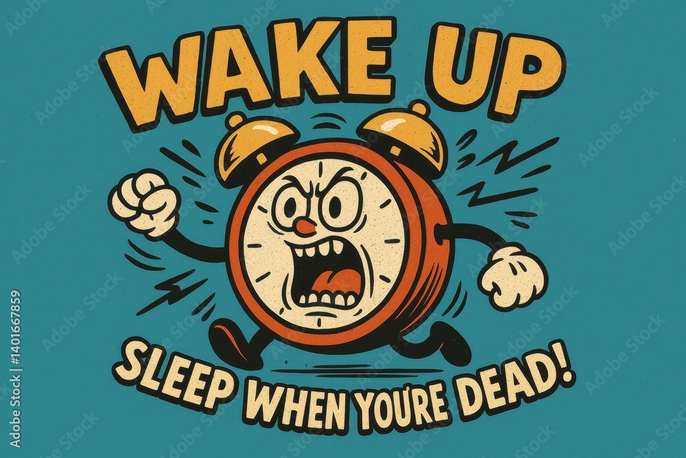 Fototapeta premium Vintage alarm clock motivation - energetic retro style