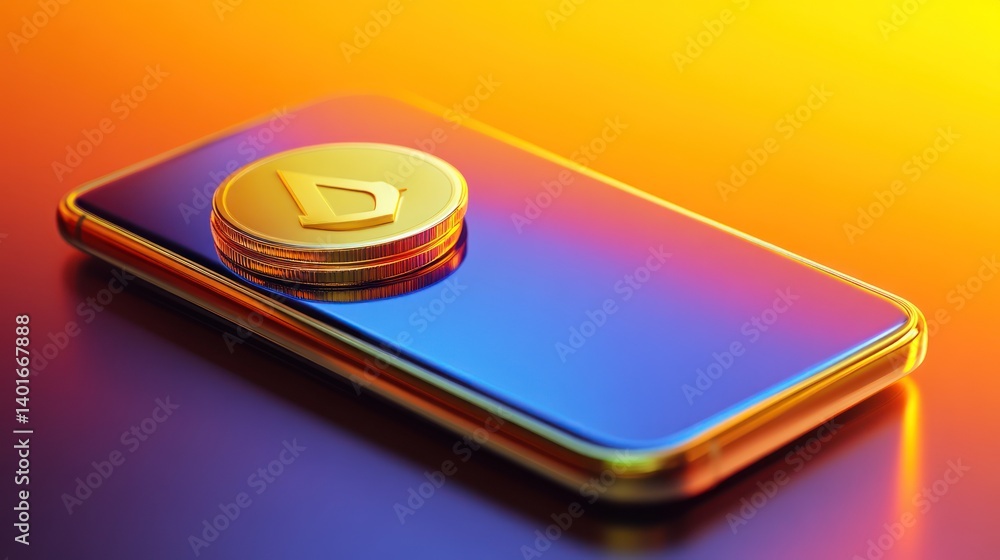 Golden Coins on a Smartphone Displaying Modern Technology and Finance Concepts Golden Coins on a Smartphone Displaying Modern Technology and Finance Concepts