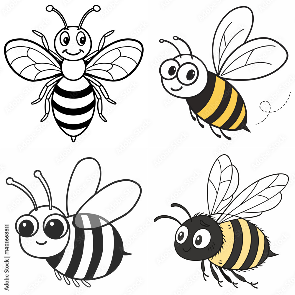 Cartoon bees in various styles on a white background Cartoon bees in various styles on a white background