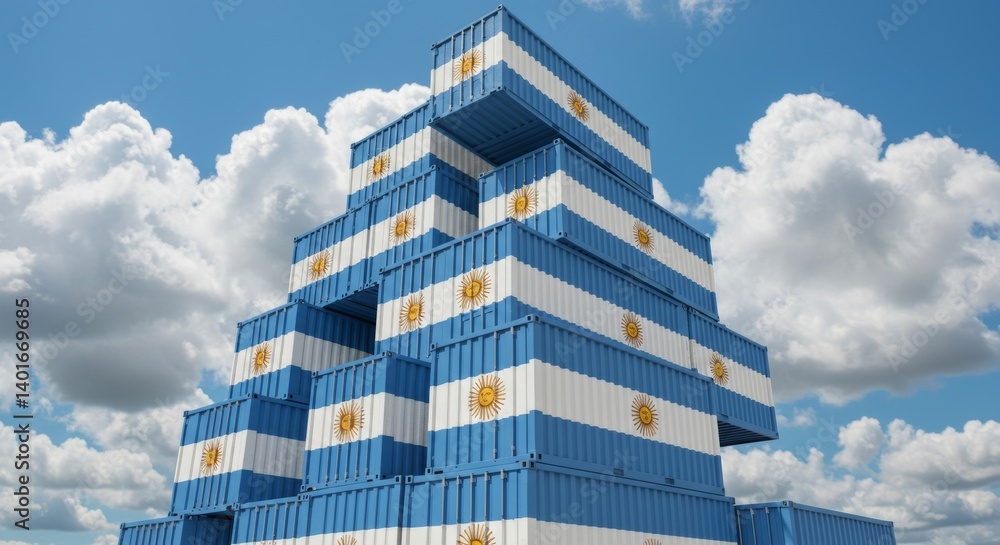 Argentina's trade dominance: towering containers against the vast blue sky signify global logistics Argentina's trade dominance: towering containers against the vast blue sky signify global logistics