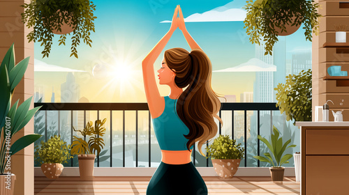 <Morning Yoga and Meditation on a Balcony: Embrace Wellness and Relaxation for a Healthy Lifestyle>
