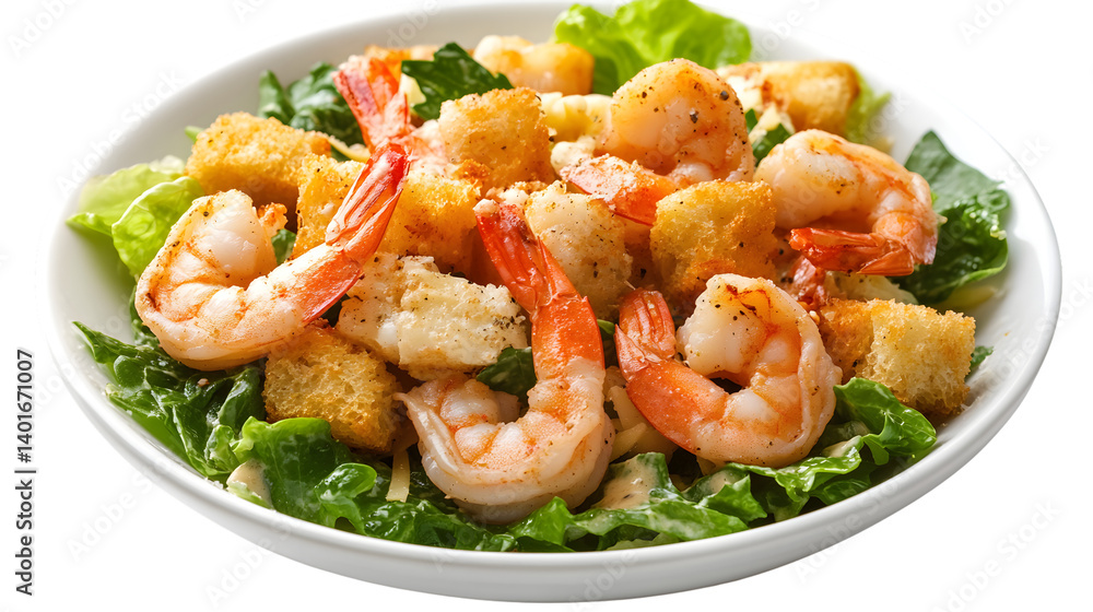 Delicious Shrimp Caesar Salad Isolated on White Background for Culinary Design Projects Delicious Shrimp Caesar Salad Isolated on White Background for Culinary Design Projects