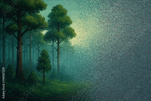 Obraz na płótnie digital forest : nature in pixels w salonie