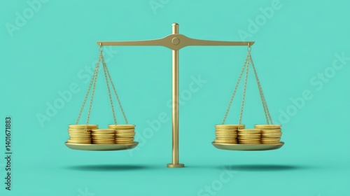 Wallpaper Mural Golden Scales of Justice Balancing Stacks of Coins on a Teal Background for Legal Financial a Torontodigital.ca