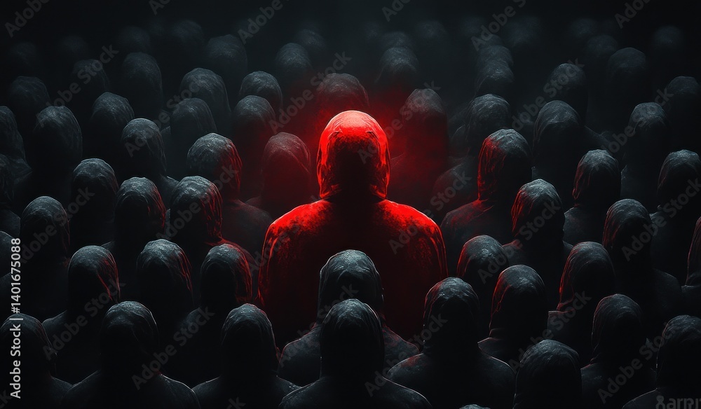 Obraz premium Leadership and Uniqueness in a Crowd Concept Surreal Art Illustration