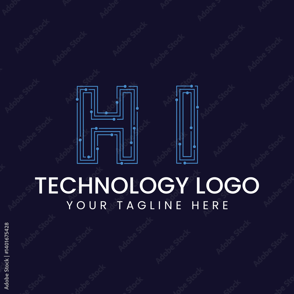 Obraz premium Technology Outline Font - Letter with Dots and Lines